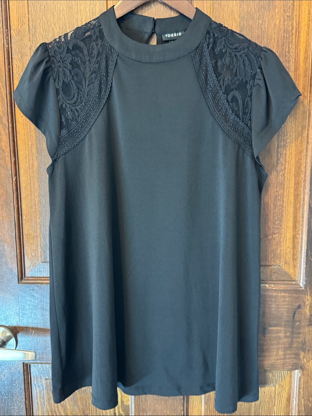 torrid Black Lace-Yoke Short Sleeve Blouse